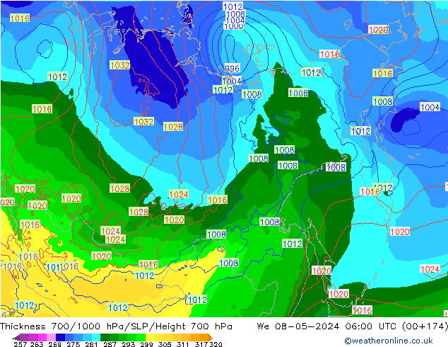 Thck 700-1000 гПа ECMWF ср 08.05.2024 06 UTC