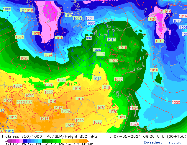 850-1000 hPa Kalınlığı ECMWF Sa 07.05.2024 06 UTC