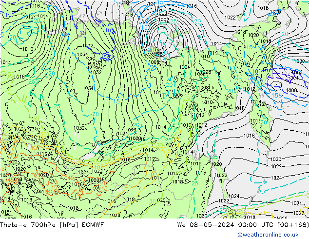 Theta-e 700hPa ECMWF Qua 08.05.2024 00 UTC