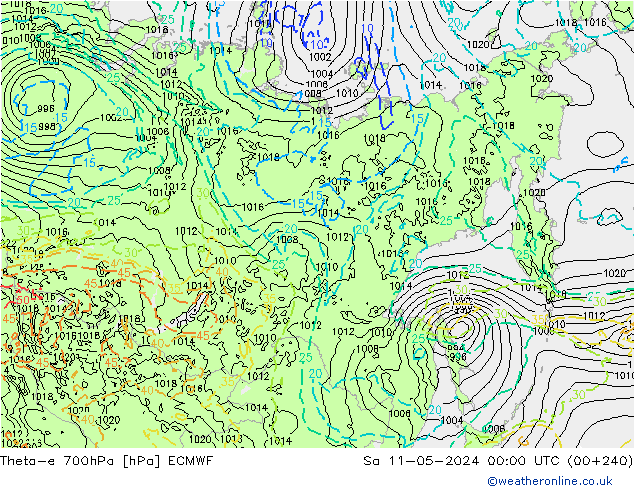 Theta-e 700hPa ECMWF sam 11.05.2024 00 UTC