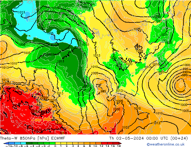 Theta-W 850hPa ECMWF Th 02.05.2024 00 UTC