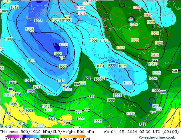 500-1000 hPa Kalınlığı ECMWF Çar 01.05.2024 03 UTC