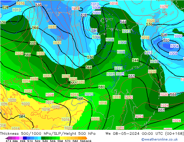 Thck 500-1000hPa ECMWF We 08.05.2024 00 UTC