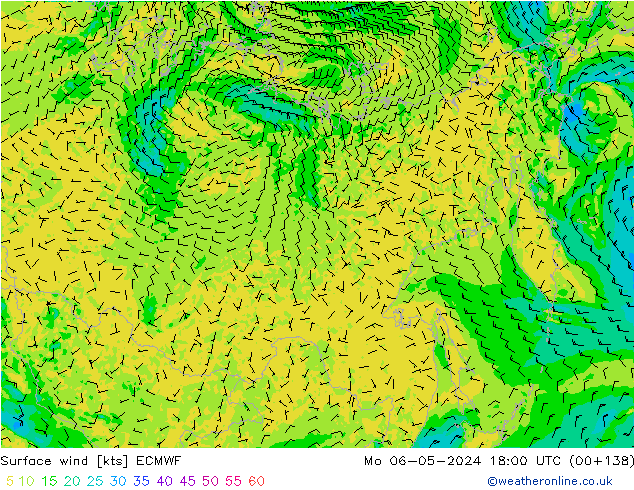 Surface wind ECMWF Po 06.05.2024 18 UTC