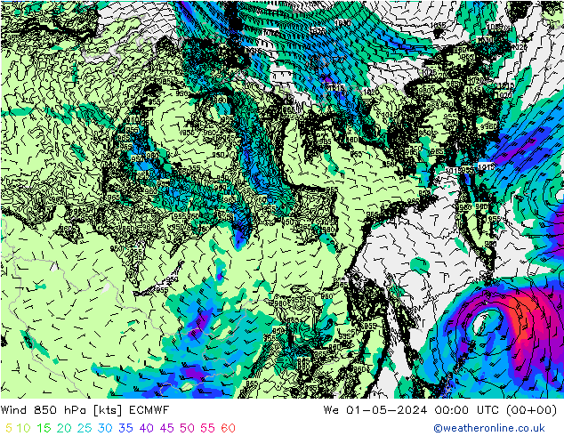 Wind 850 hPa ECMWF We 01.05.2024 00 UTC