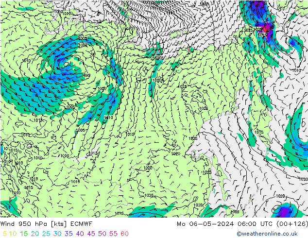 Wind 950 hPa ECMWF Mo 06.05.2024 06 UTC