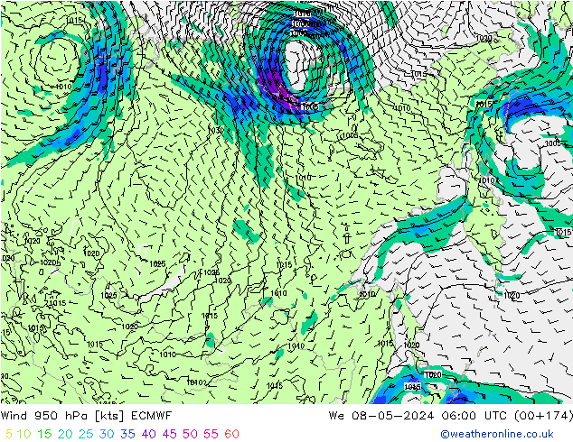 ветер 950 гПа ECMWF ср 08.05.2024 06 UTC