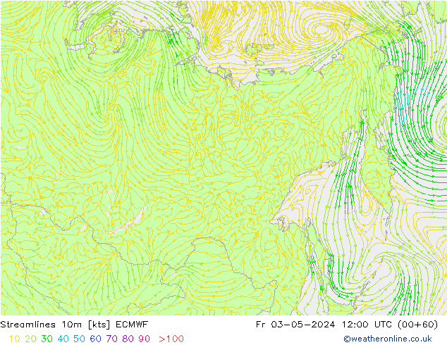 Streamlines 10m ECMWF Fr 03.05.2024 12 UTC