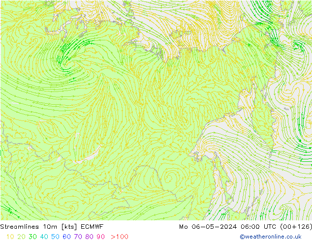 Streamlines 10m ECMWF Mo 06.05.2024 06 UTC