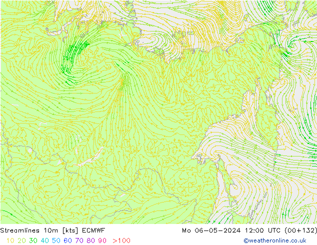 Streamlines 10m ECMWF Mo 06.05.2024 12 UTC