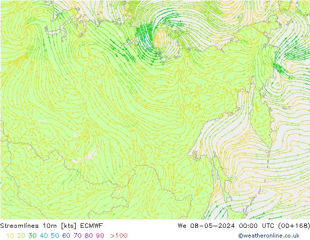 Streamlines 10m ECMWF We 08.05.2024 00 UTC