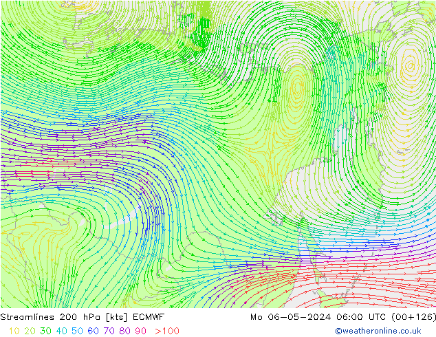 Streamlines 200 hPa ECMWF Mo 06.05.2024 06 UTC