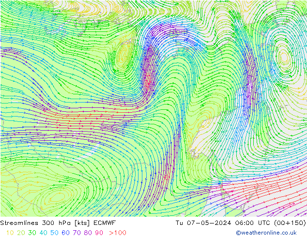 Rüzgar 300 hPa ECMWF Sa 07.05.2024 06 UTC