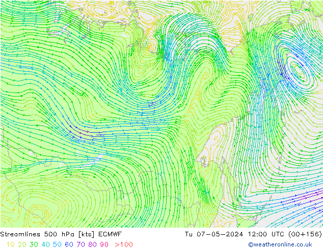 Streamlines 500 hPa ECMWF Út 07.05.2024 12 UTC