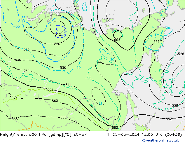 Z500/Rain (+SLP)/Z850 ECMWF Qui 02.05.2024 12 UTC