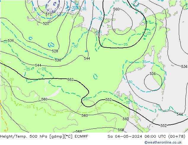 Height/Temp. 500 hPa ECMWF Sa 04.05.2024 06 UTC