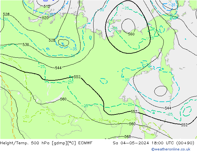 Z500/Rain (+SLP)/Z850 ECMWF сб 04.05.2024 18 UTC