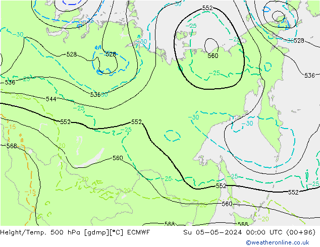 Z500/Rain (+SLP)/Z850 ECMWF Ne 05.05.2024 00 UTC