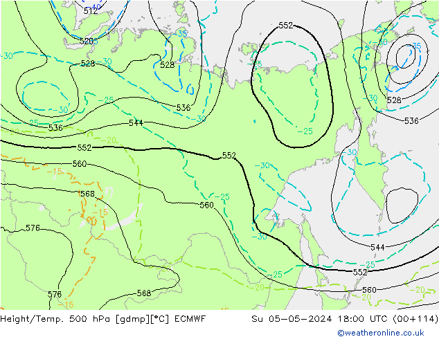 Z500/Rain (+SLP)/Z850 ECMWF Ne 05.05.2024 18 UTC