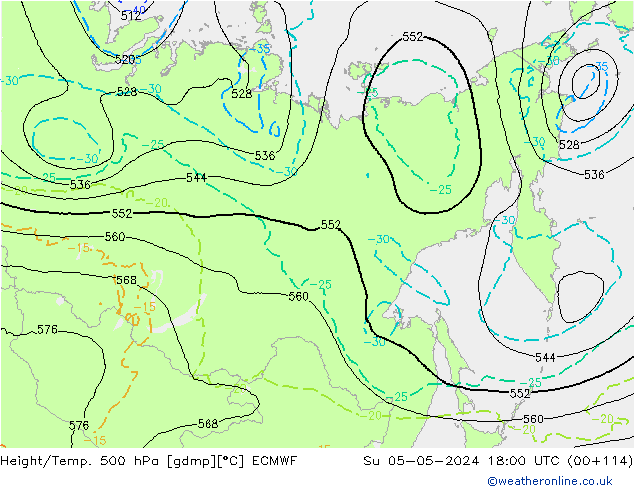 Z500/Rain (+SLP)/Z850 ECMWF Вс 05.05.2024 18 UTC