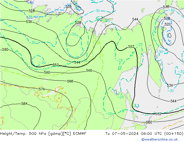 Z500/Rain (+SLP)/Z850 ECMWF Tu 07.05.2024 06 UTC