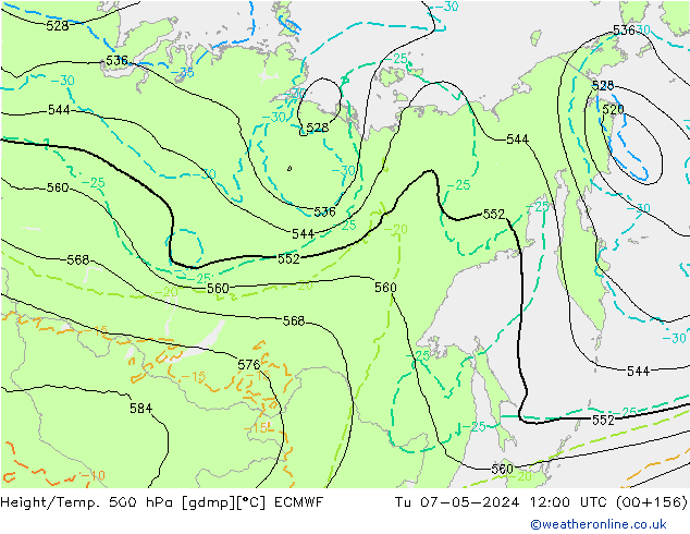 Z500/Rain (+SLP)/Z850 ECMWF Di 07.05.2024 12 UTC