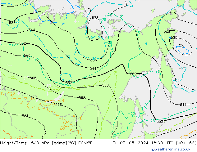 Z500/Rain (+SLP)/Z850 ECMWF Tu 07.05.2024 18 UTC