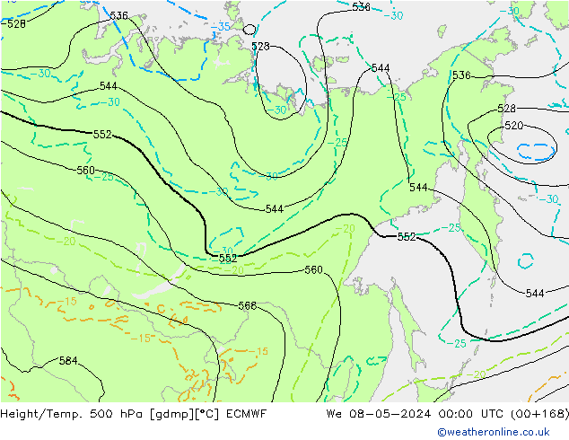 Z500/Rain (+SLP)/Z850 ECMWF śro. 08.05.2024 00 UTC