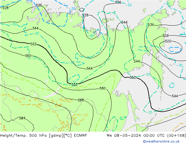 Z500/Rain (+SLP)/Z850 ECMWF We 08.05.2024 00 UTC