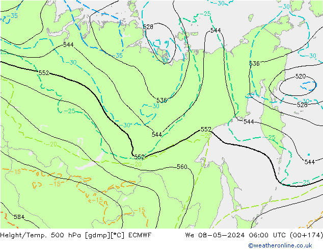 Z500/Rain (+SLP)/Z850 ECMWF mer 08.05.2024 06 UTC