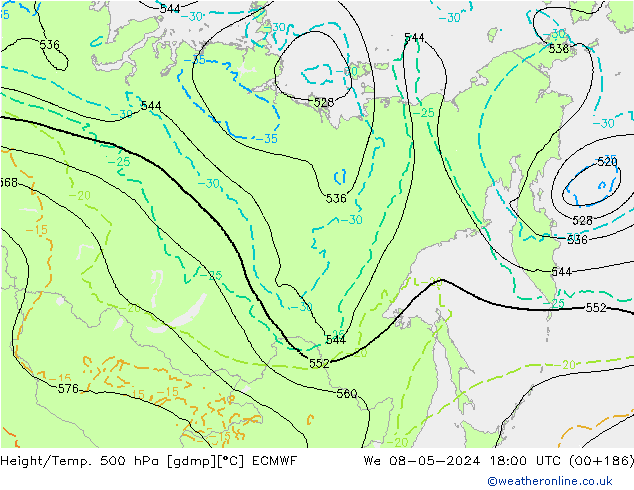 Z500/Yağmur (+YB)/Z850 ECMWF Çar 08.05.2024 18 UTC