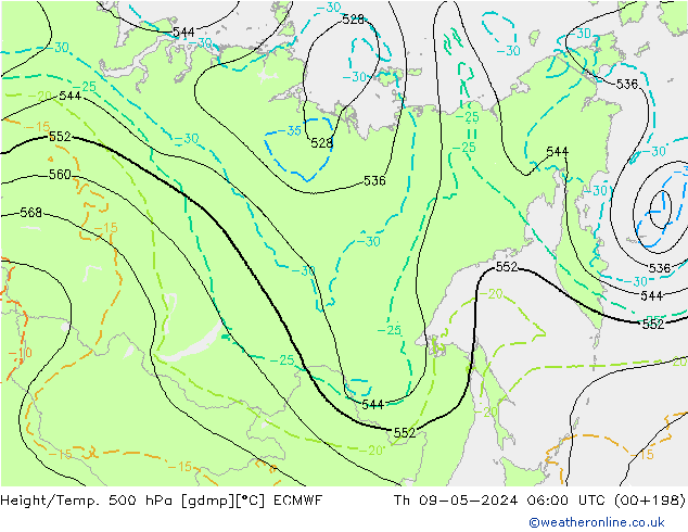 Z500/Rain (+SLP)/Z850 ECMWF Qui 09.05.2024 06 UTC