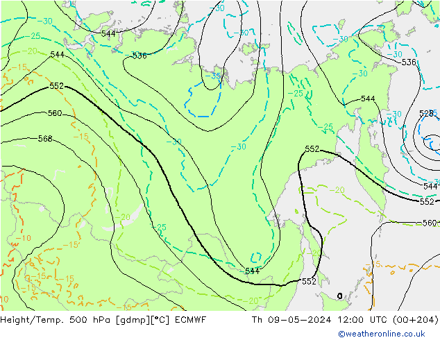 Z500/Rain (+SLP)/Z850 ECMWF Qui 09.05.2024 12 UTC