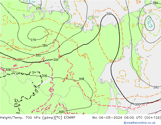 Height/Temp. 700 hPa ECMWF Mo 06.05.2024 06 UTC