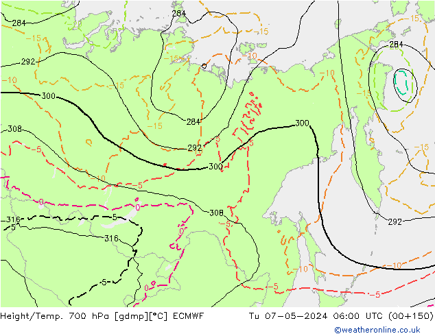 Yükseklik/Sıc. 700 hPa ECMWF Sa 07.05.2024 06 UTC