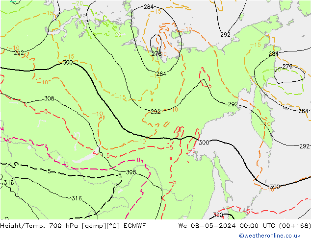 Height/Temp. 700 hPa ECMWF śro. 08.05.2024 00 UTC