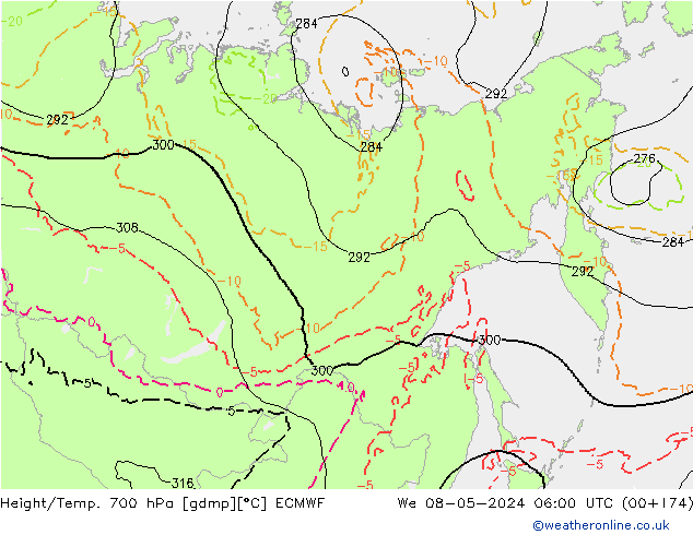 Height/Temp. 700 гПа ECMWF ср 08.05.2024 06 UTC