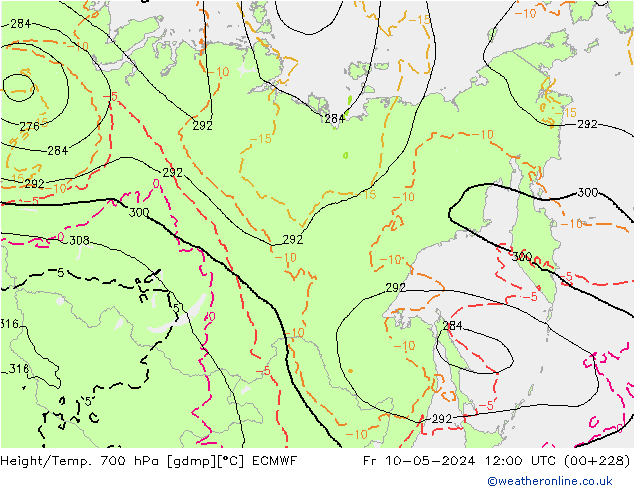 Geop./Temp. 700 hPa ECMWF vie 10.05.2024 12 UTC