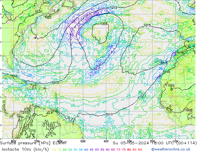 Isotachs (kph) ECMWF Su 05.05.2024 18 UTC