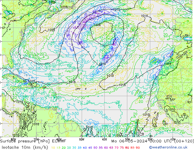 Isotachs (kph) ECMWF Mo 06.05.2024 00 UTC