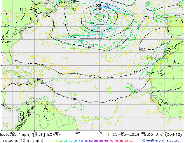 Isotachs (mph) ECMWF  02.05.2024 18 UTC