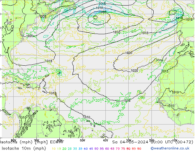 Isotachs (mph) ECMWF sab 04.05.2024 00 UTC