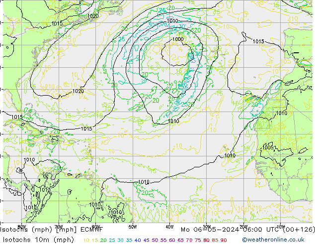 Isotachen (mph) ECMWF ma 06.05.2024 06 UTC