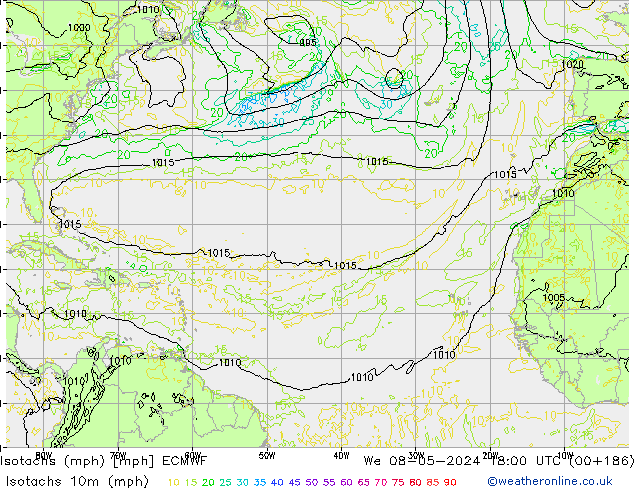 Isotachs (mph) ECMWF We 08.05.2024 18 UTC