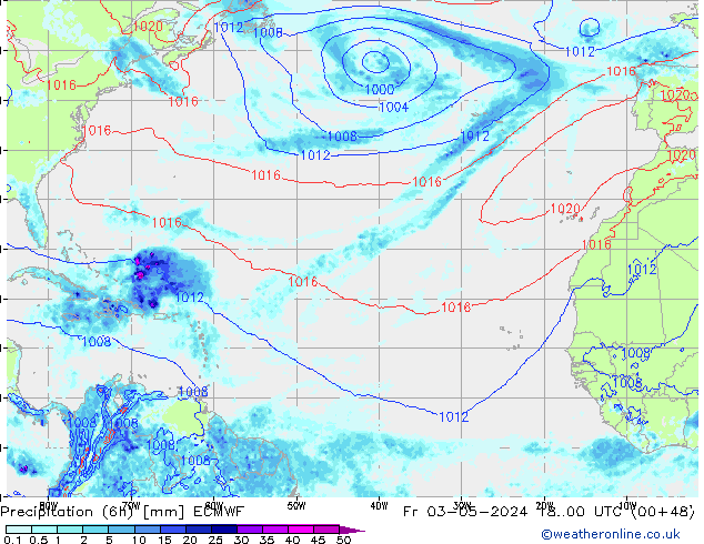 Z500/Rain (+SLP)/Z850 ECMWF ven 03.05.2024 00 UTC