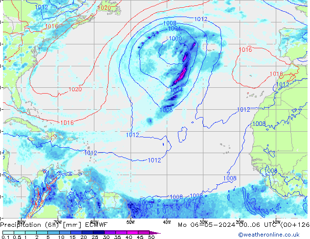 Totale neerslag (6h) ECMWF ma 06.05.2024 06 UTC