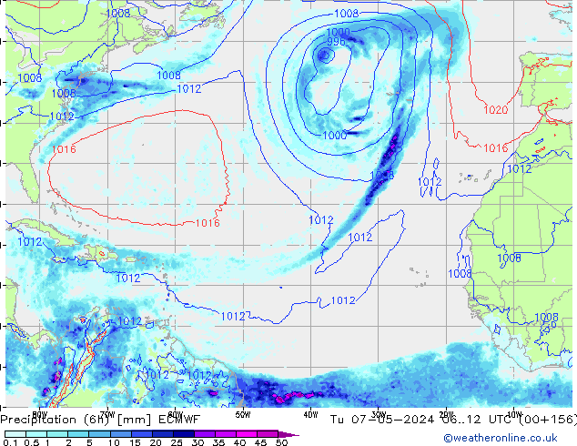 Z500/Rain (+SLP)/Z850 ECMWF Di 07.05.2024 12 UTC