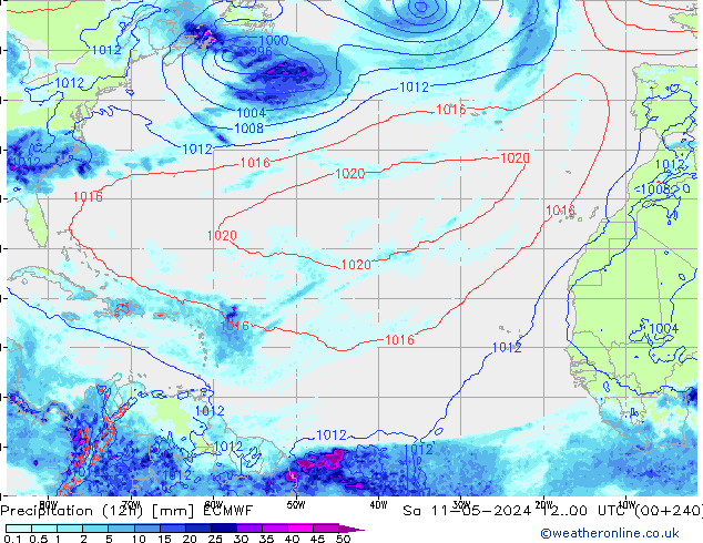 осадки (12h) ECMWF сб 11.05.2024 00 UTC