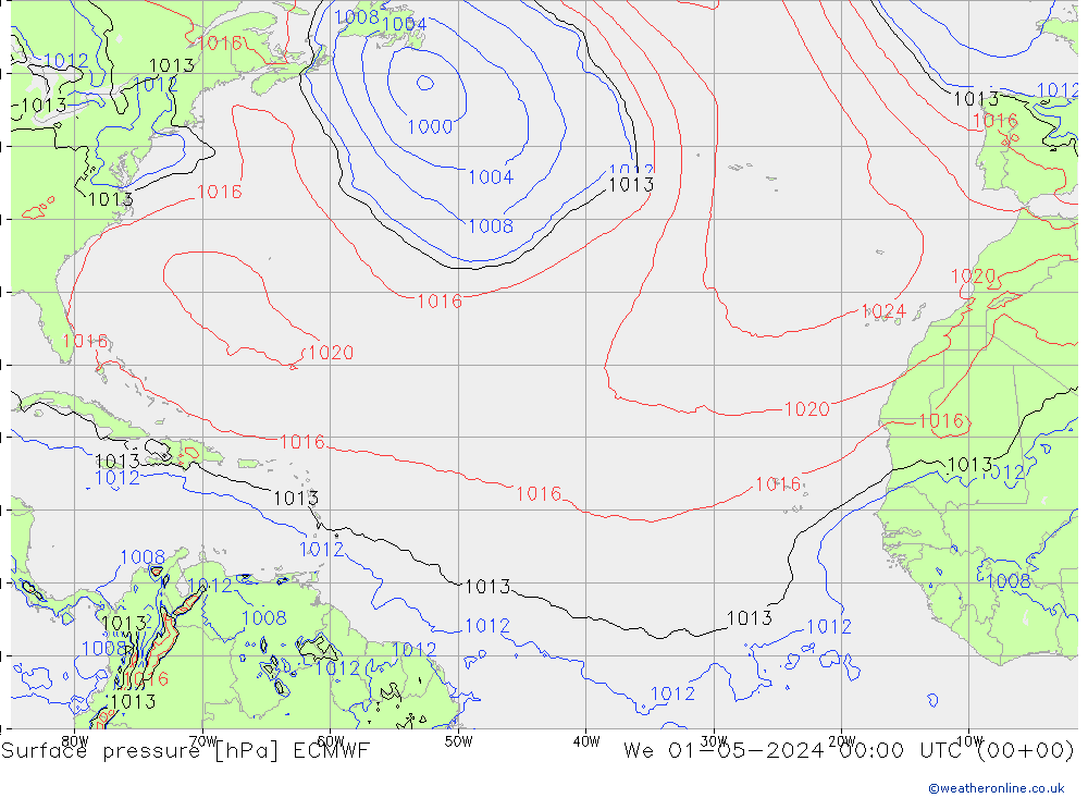 Luchtdruk (Grond) ECMWF wo 01.05.2024 00 UTC