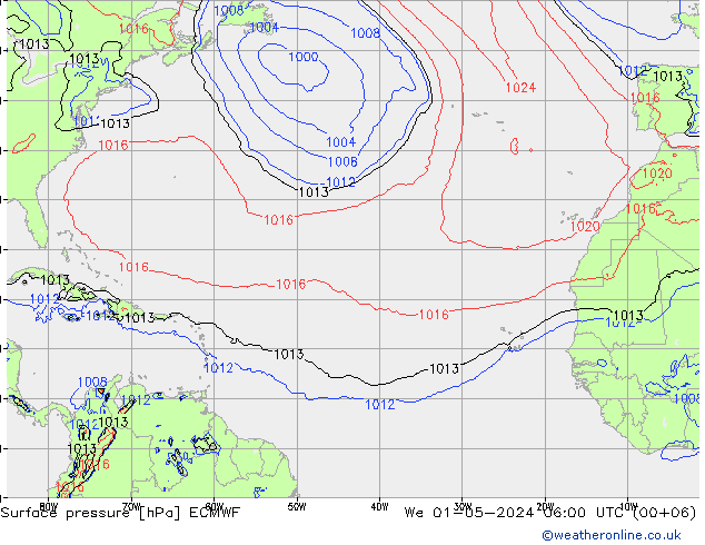 Luchtdruk (Grond) ECMWF wo 01.05.2024 06 UTC